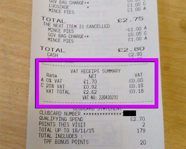 Tesco VAT receipt